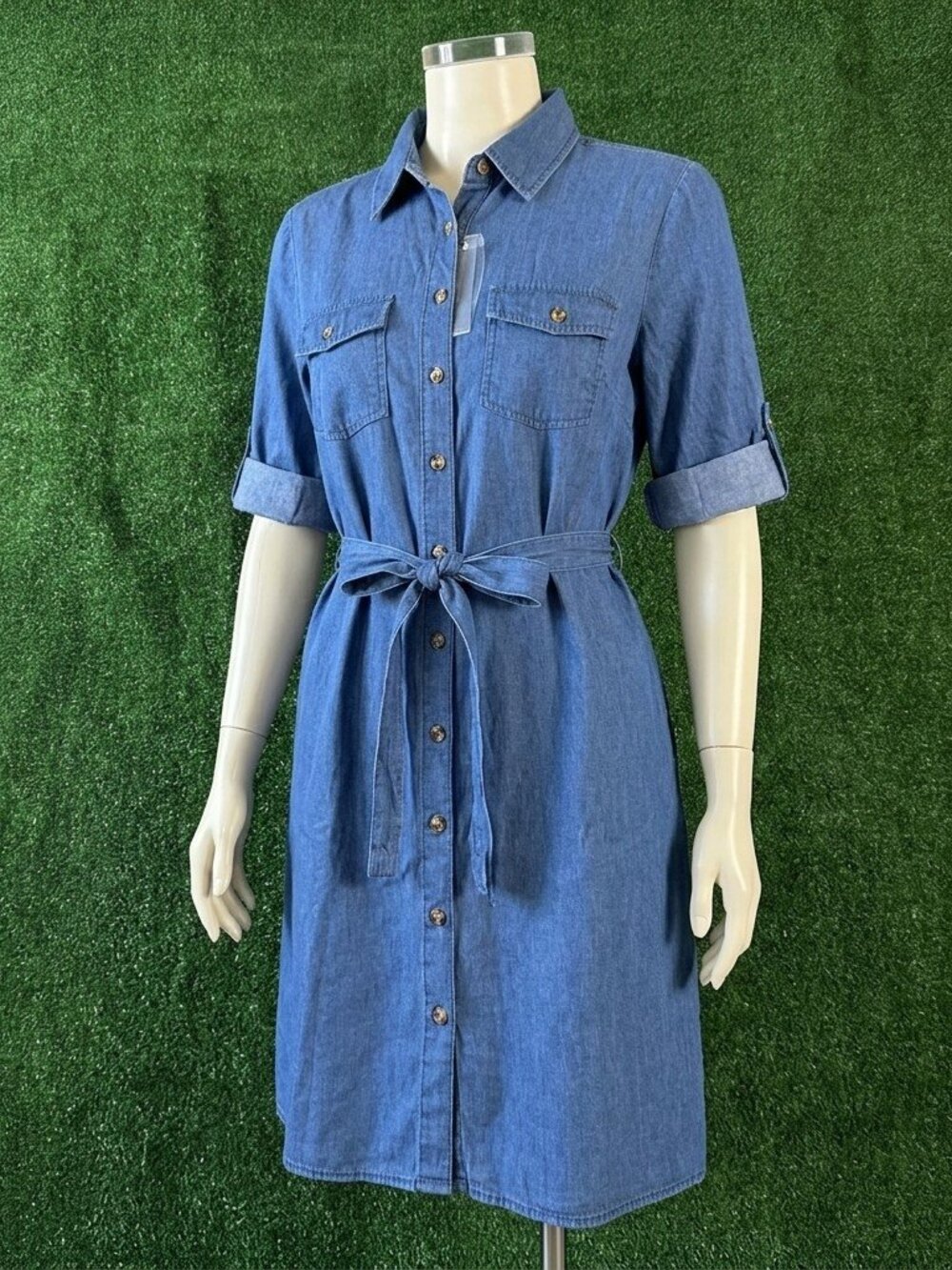 Speed Limit Chambray Denim Midi Shirt Dress M Blue Wash Button Up Tie Waist NWT